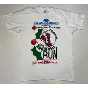 VINTAGE Red Cross Jingle Bell Run 1993 T-shirt Men Medium USA 90s Single Stitch